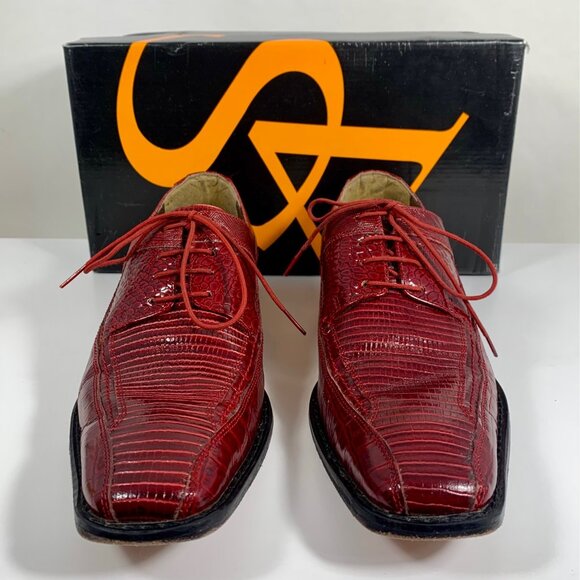 Stacy Adams Mens 9M Palladin Red Lizard Print Leather Oxford Dress Shoes - Picture 1 of 12